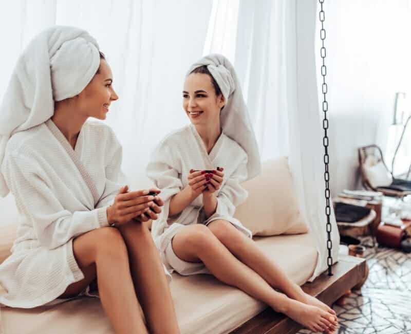 Two women chatting at the spa